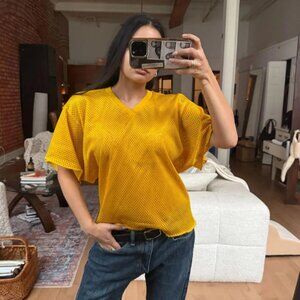 Vintage Badger Yellow Mesh Jersey Top Cropped Sportscore Y2K Streetwear